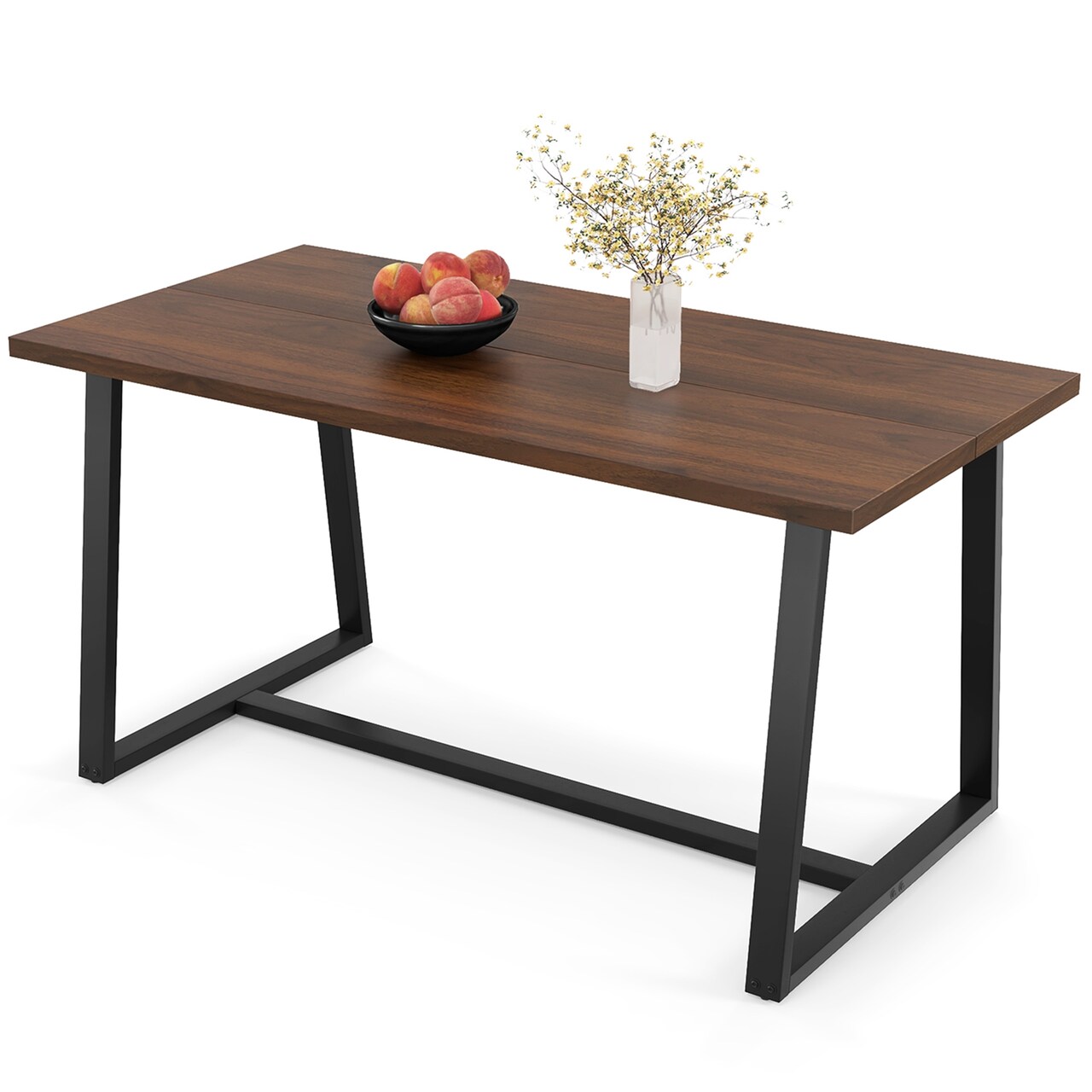 Costway 63" Large Dining Table for 4-6 People with Heavy-duty Metal Frame Modern Black/Coffee